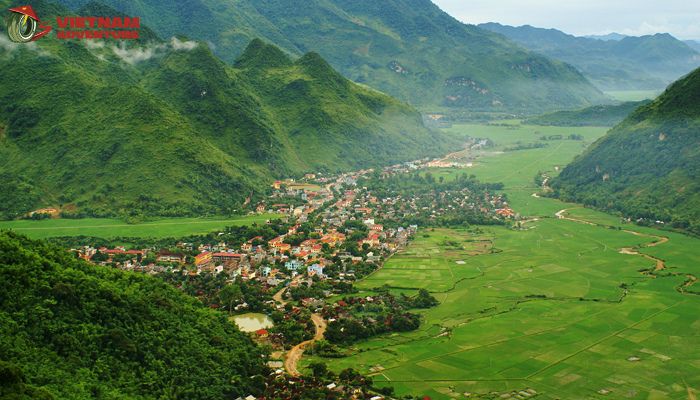 Panoramic view of Mai Chau Valley from high sky