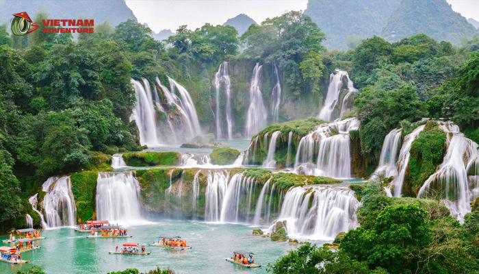 Witness the natural wonder of Ban Gioc Waterfalls, nestled near the border
