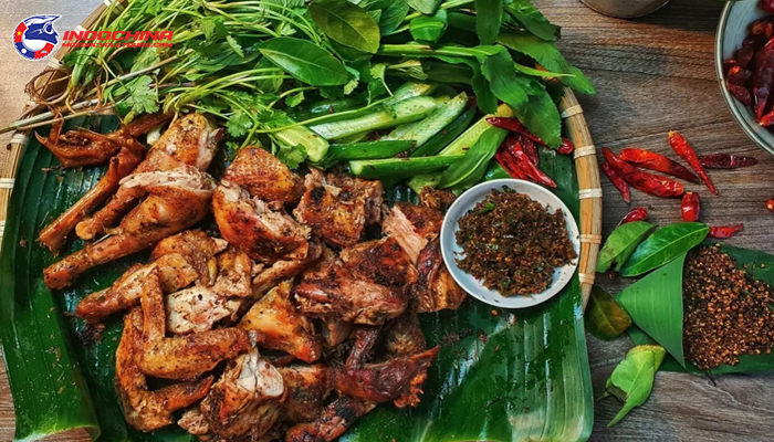 The chicken is marinated with unique Thai spices and then grilled over charcoal