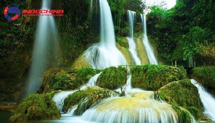 The cascading waters of Thac Moc Suong Waterfall, a serene oasis amidst Moc Chau's lush greenery