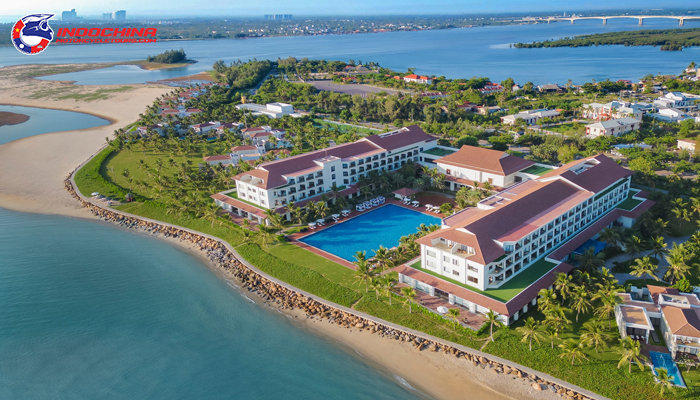 Aerial view of a beachfront resort in Hoi An