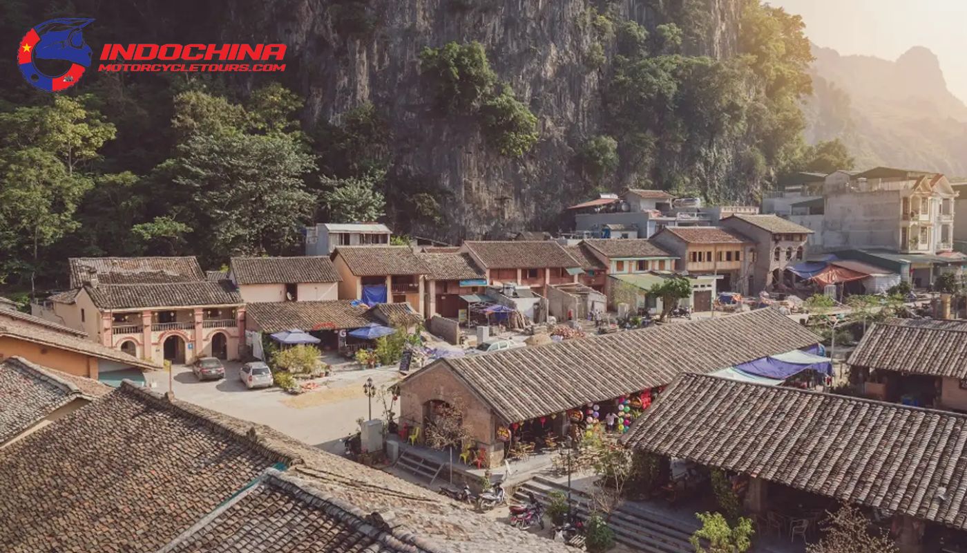 Charming streets of Dong Van Old Town with traditional Vietnamese architecture