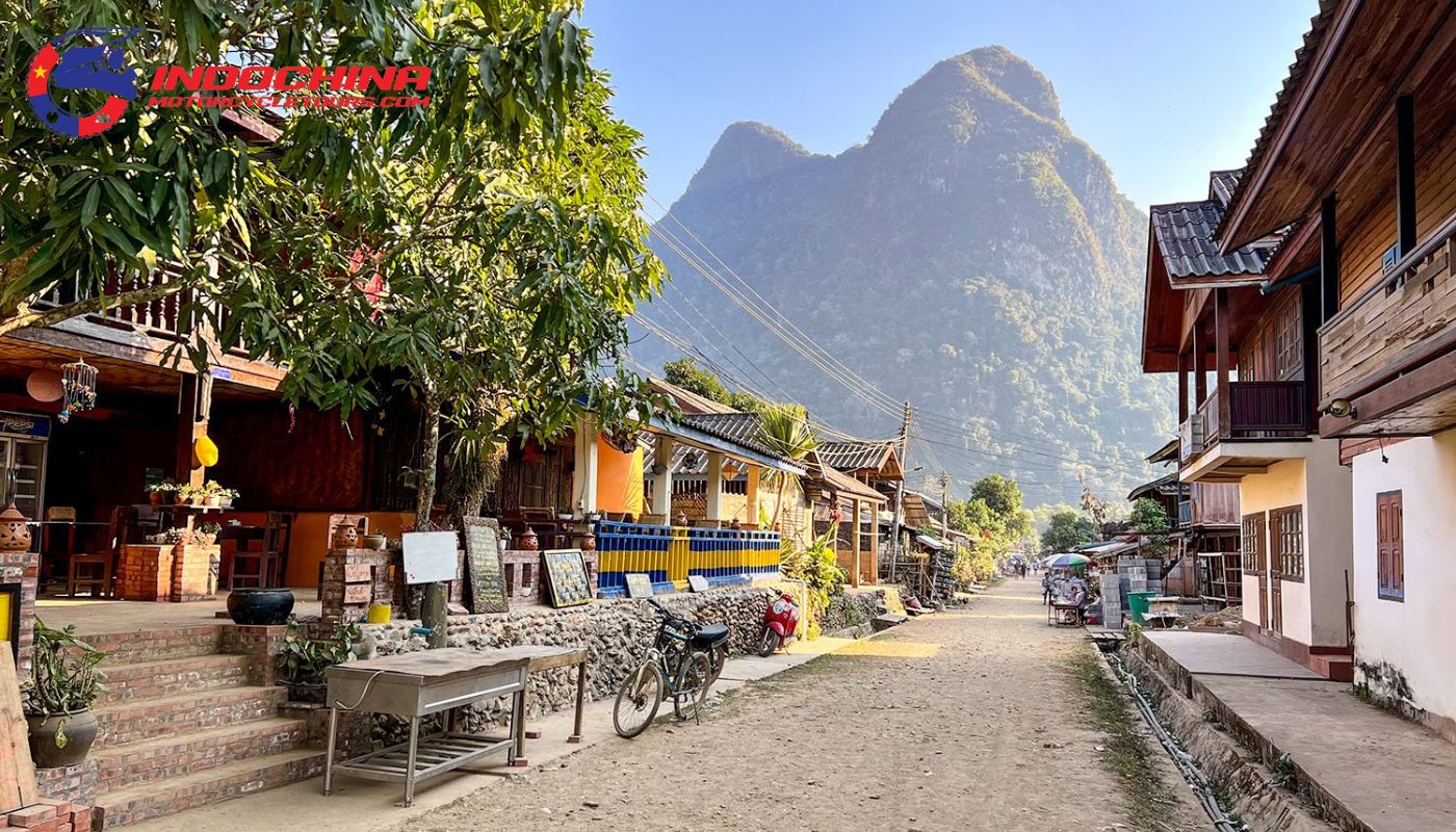 A scenic view of Luang Prabang’s temples and streets, perfect for motorbike exploration