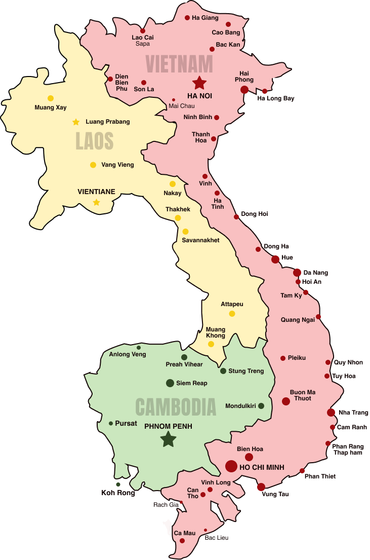 Indochina Motorcycle Tours destinations map